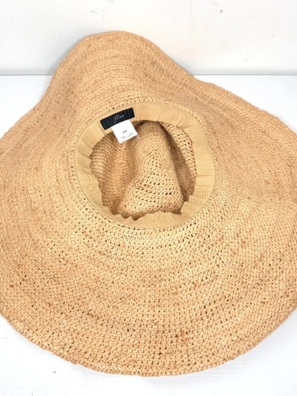J CREW Extra Wide Brim Packable Straw Chic Beach Feminine Bow Oversized Hat S/M